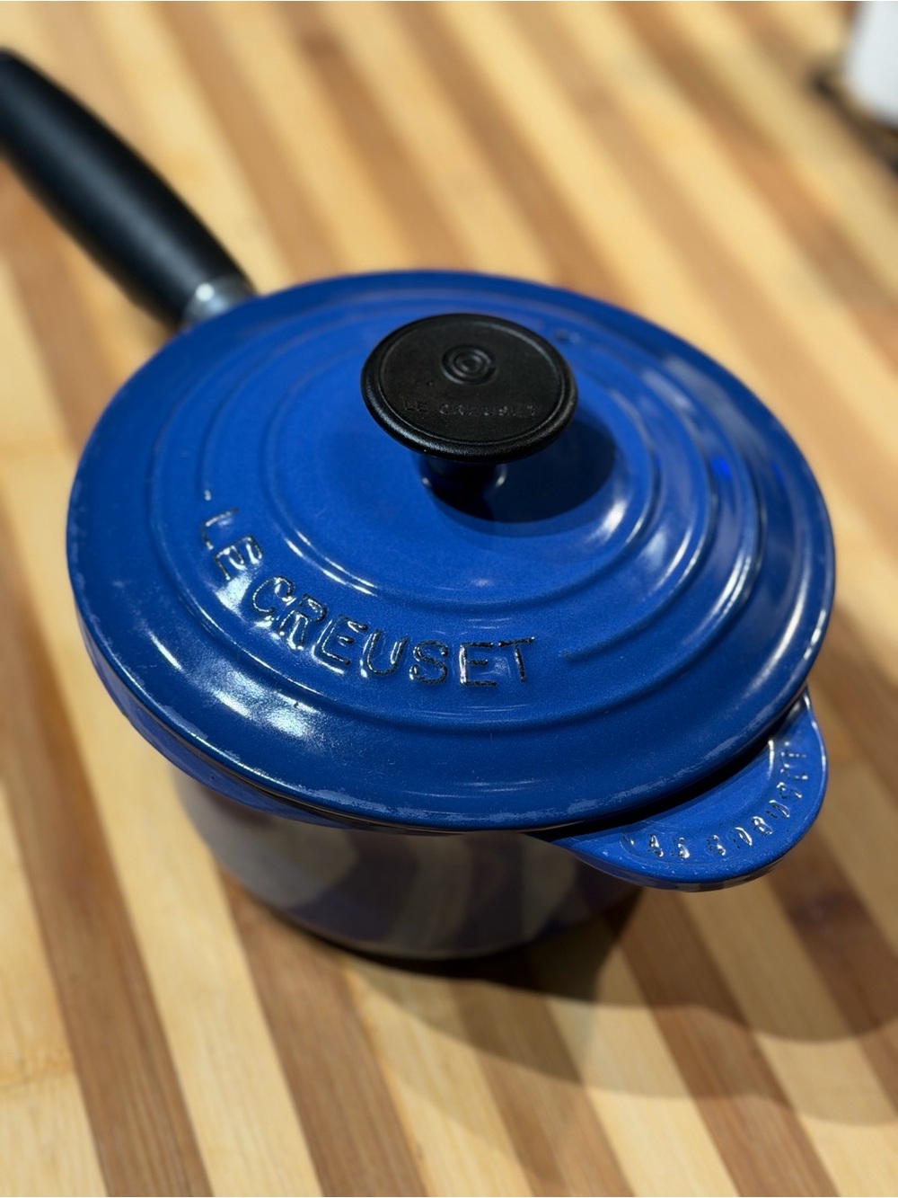 Le Creuset Deep Blue Enamel Mini Saucepan with Lid